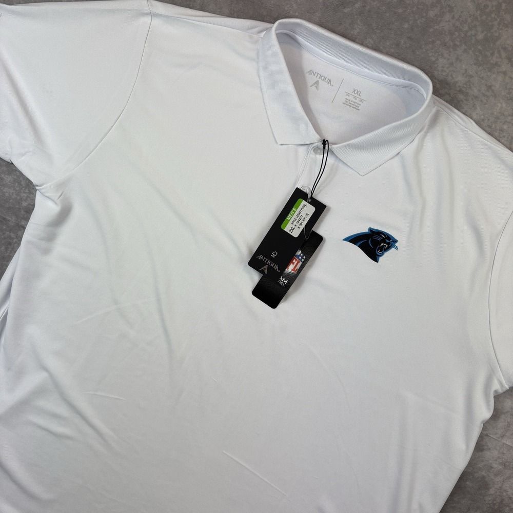 Carolina Panthers Polo Shirt‎ Mens 2XL White Performance Stretch NFL NEW